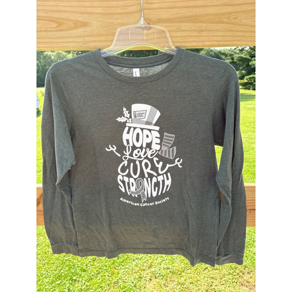 Bella Canvas American Cancer Society Hope Love Cure Strength Snowman Shirt M